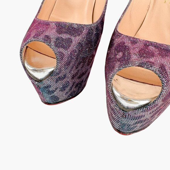 Christian Louboutin Highness 160 Platform Pumps Size 38.5 Blue Purple Leopard - Picture 6 of 13